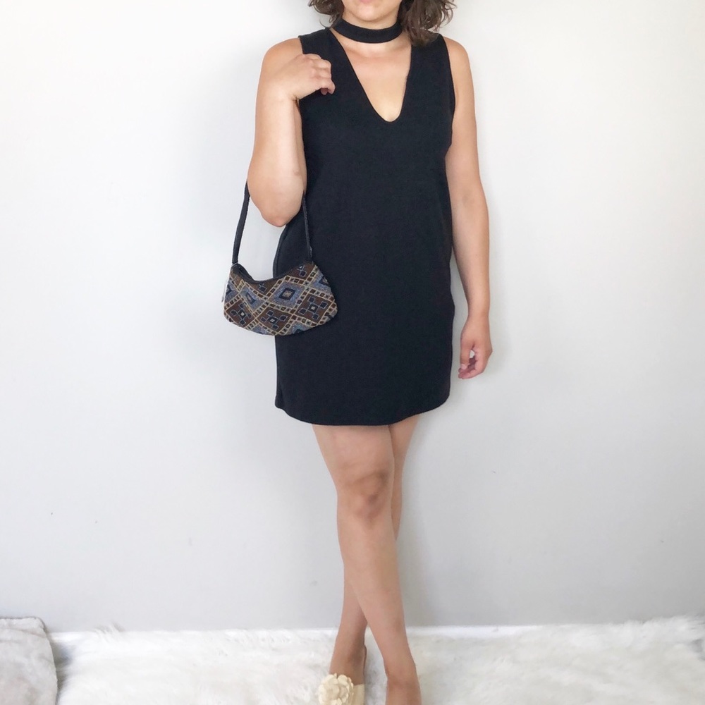 Zara Trafaluc Black Choker V neck mini Dress
